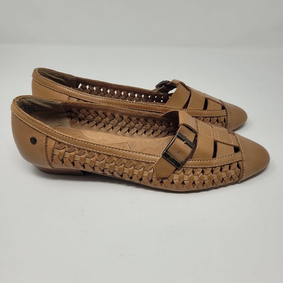 [SOLD]Bass Shoes Womens 11 Brown Leather Flats Woven Casual Hayden Fawn Loafer - Picture 2 of 10